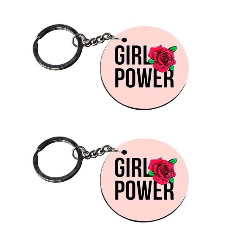 Round Girl Power Keychain Set
