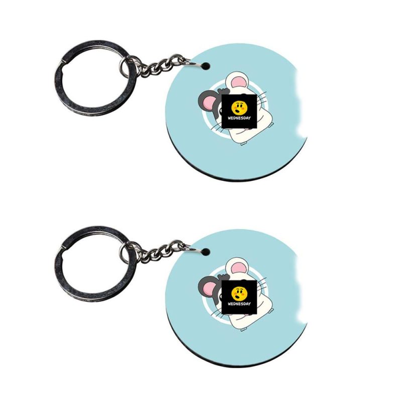 Round Wednesday Themed Printed Keychain