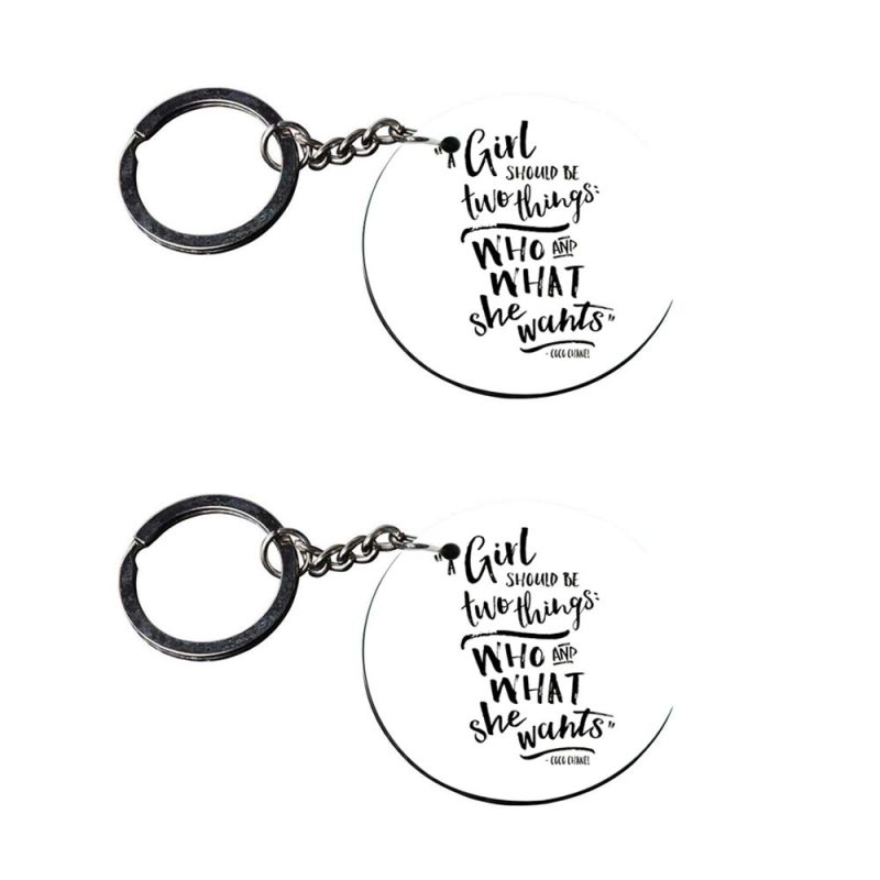 Coco Chanel Quote Round Wooden Keychain