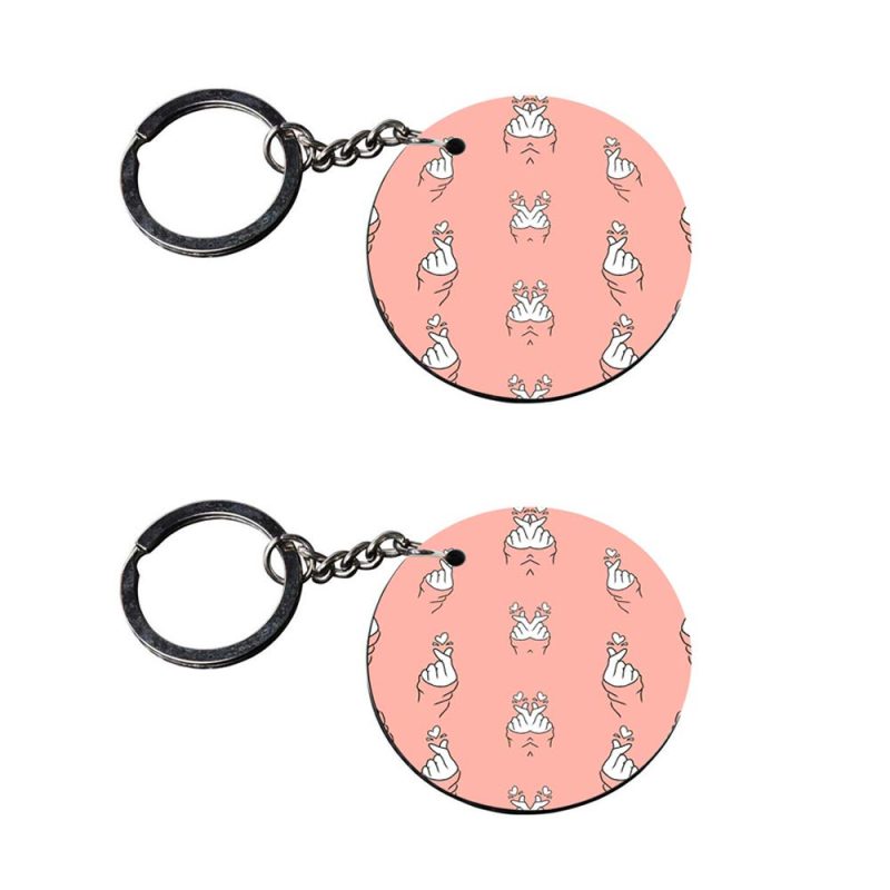 Round Finger Heart Keychain Set