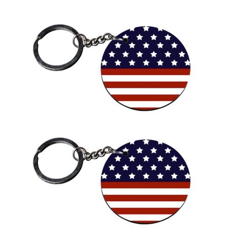 Crafty Worth | american flag keychains | keychain for dogs Printed Wooden Keychains | Circle Shape Set of 2 keyrings 2×2 inch