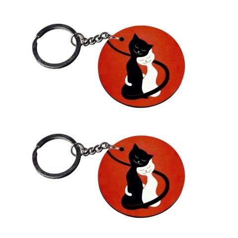 Crafty Worth | cat keychain cute | keychain for apache Printed Wooden Keychains | Circle Shape Set of 2 keyrings 2×2 inch