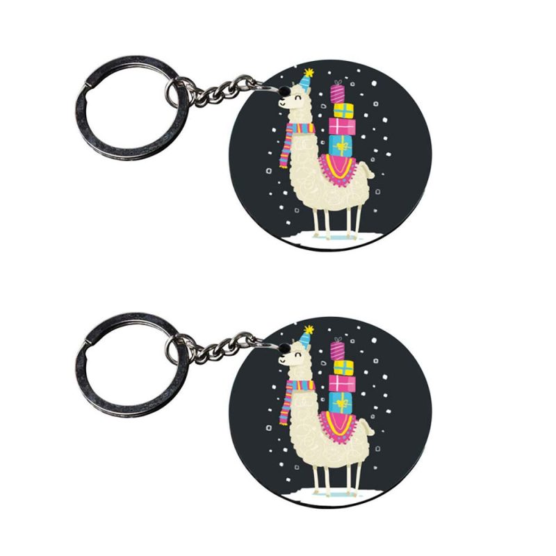 Round Personalized Llama Photo Keychain Set
