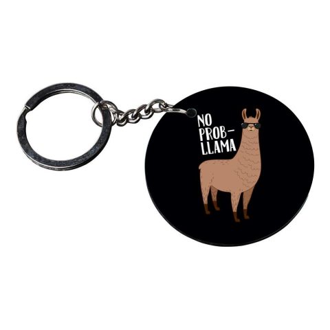 No Prob-Llama Round Wooden Keychain - alternate view