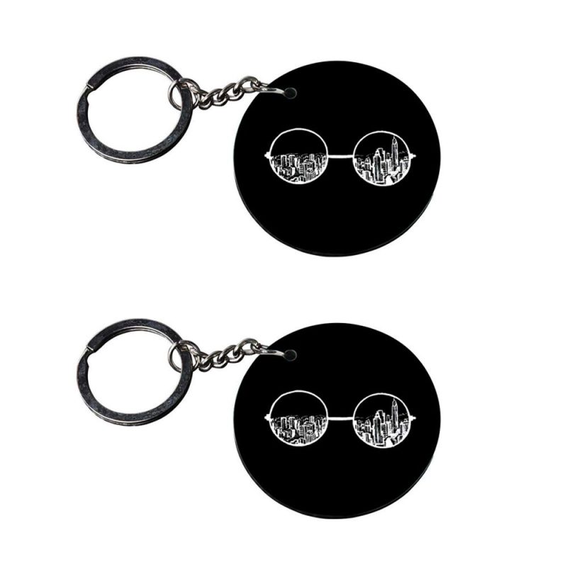 City Skyline Sunglasses Round Keychain