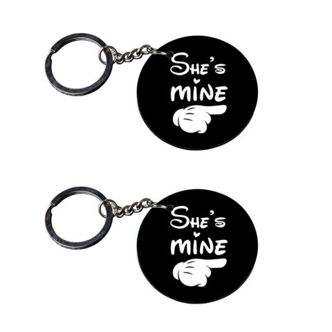 Crafty Worth | she is mine keychain | keychain krishna customized keychain with photo Printed Wooden Keychain| Circle Shape Set of 2 keyrings 2×2 inch