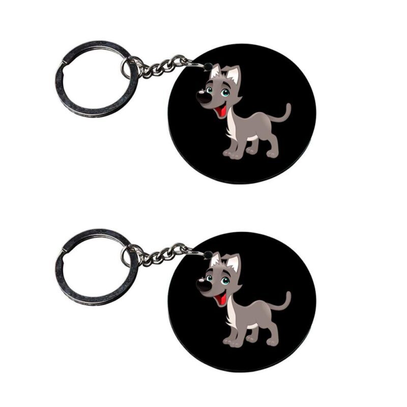 Cartoon Puppy Round Metal Keychain