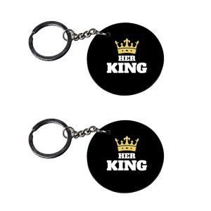 | her king keychain | m keychain for bike customized keychain with photo Printed Wooden Keychain| Circle Shape Set of 2 keyri