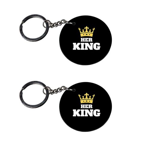 Crafty Worth | her king keychain | m keychain for bike customized keychain with photo Printed Wooden Keychain| Circle Shape Set of 2 keyrings 2×2 inch