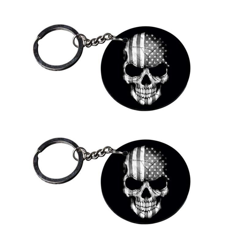 American Flag Skull Round Keychain