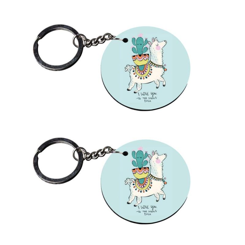 Round Llama Cactus Keychain