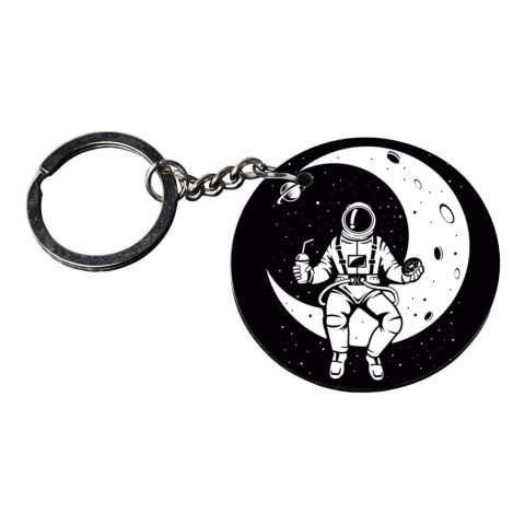 Crafty Worth | astronaut keychain | h keychain for girls customized keychain with photo Printed Wooden Keychain| Circle Shape Set of 2 keyrings 2×2 inch - alternate view