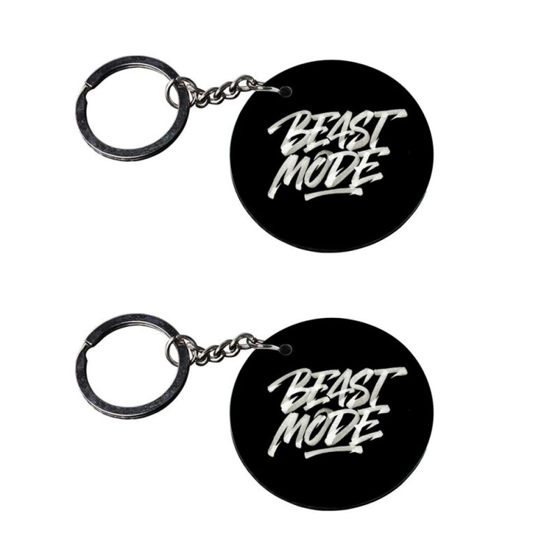 Beast Mode Round Wooden Keychain