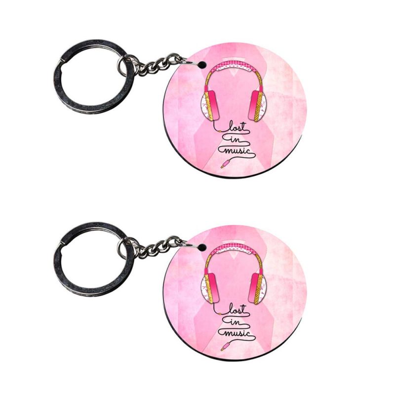 Crafty Worth | music keychain | m keychain for boys customized keychain with photo Printed Wooden Keychain| Circle Shape Set of 2 keyrings 2x2 inch