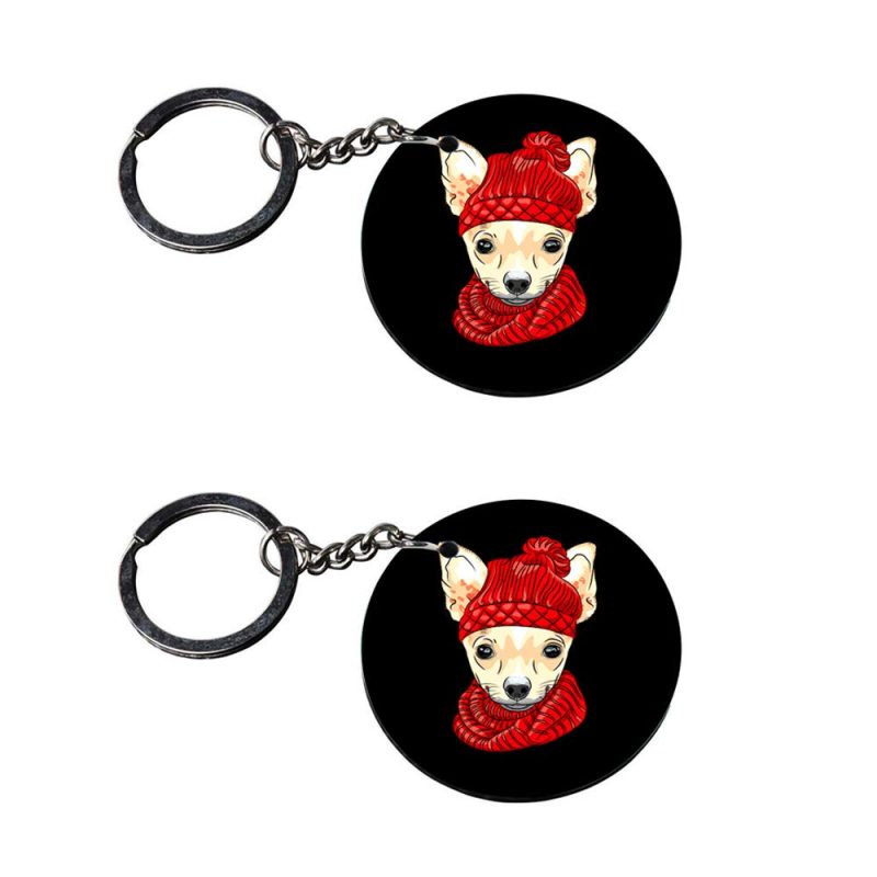 Crafty Worth | pug dog keychain | keychain for tata Printed Wooden Keychains | Circle Shape Set of 2 keyrings 2x2 inch