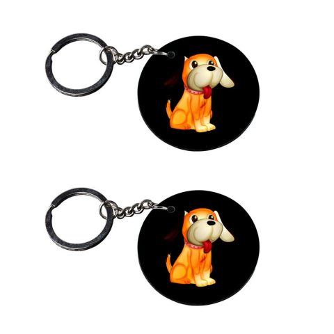 Crafty Worth | red dog keychain | keychain for phone case Printed Wooden Keychains | Circle Shape Set of 2 keyrings 2×2 inch