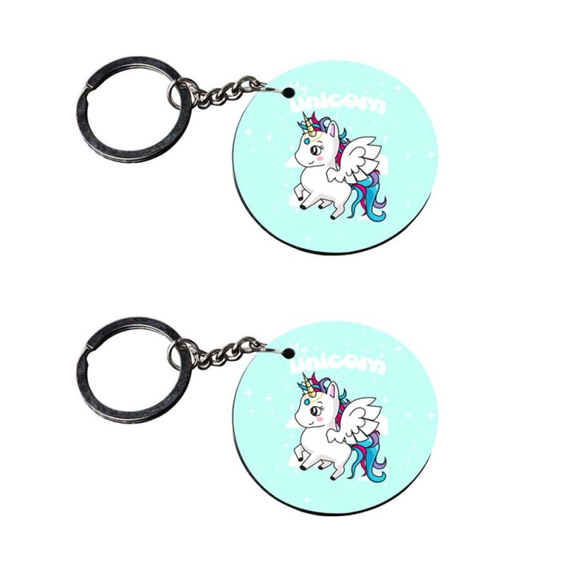 Round Unicorn Printed Keychain Set