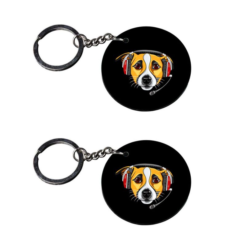 Gamer Dog Headphone Round Keychain