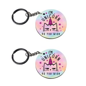 | I am unicorn | keychain for girls customized keychain with photo Printed Wooden Keychain| Circle Shape Set of 2 keyrings 2x