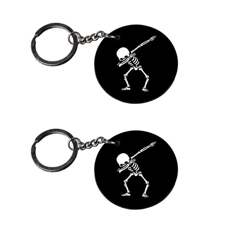 Dabbing Skeleton Round Wooden Keychain