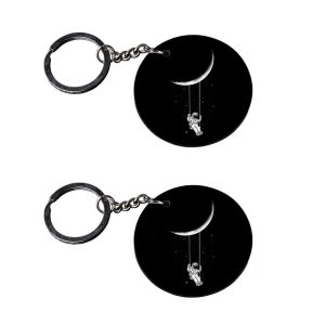 | Space keychain | keychain in lighter customized keychain with photo Printed Wooden Keychain| Circle Shape Set of 2 keyrings