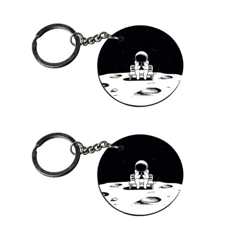 Crafty Worth | astronaut keychain | keychain gun customized keychain with photo Printed Wooden Keychain| Circle Shape Set of 2 keyrings 2×2 inch