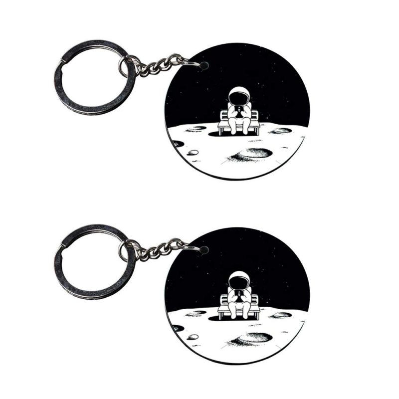 Astronaut Moon Round Wooden Keychain Set