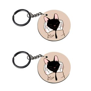 | black cat keychain | keychain for car customized keychain with photo Printed Wooden Keychain| Circle Shape Set of 2 keyring
