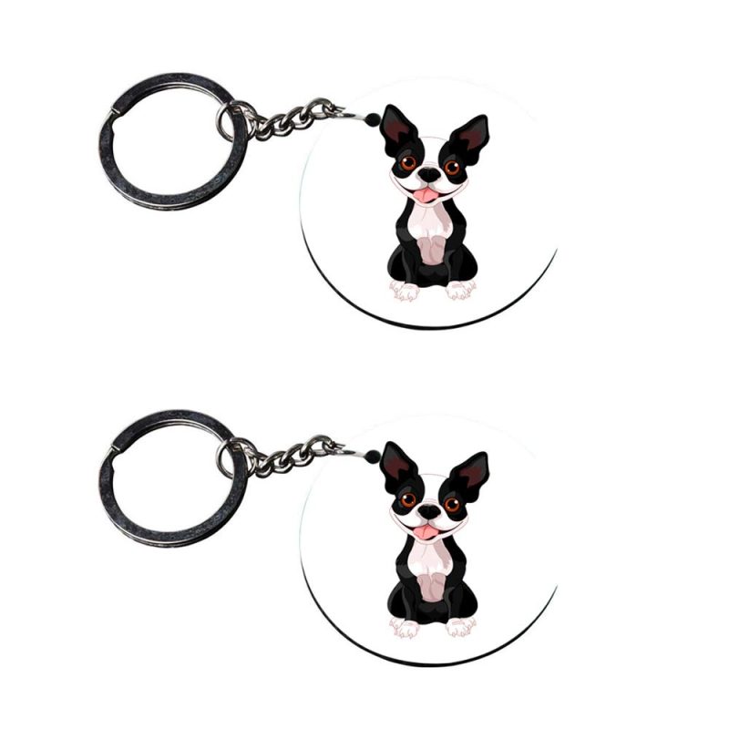 Boston Terrier Illustration Round Keychain