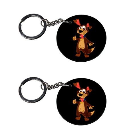 Crafty Worth | red dog keychain | keychain for maruti suzuki car Printed Wooden Keychains | Circle Shape Set of 2 keyrings 2×2 inch