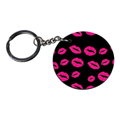 Crafty Worth | lips keychain | keychain stand customized keychain with photo Printed Wooden Keychain| Circle Shape Set of 2 keyrings 2×2 inch - alternate view