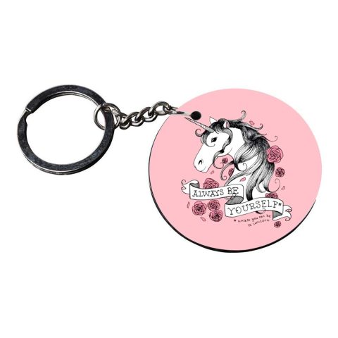 Crafty Worth | rainbow unicorn keychain | keychain for bike customized keychain with photo Printed Wooden Keychain| Circle Shape Set of 2 keyrings 2×2 inch - alternate view