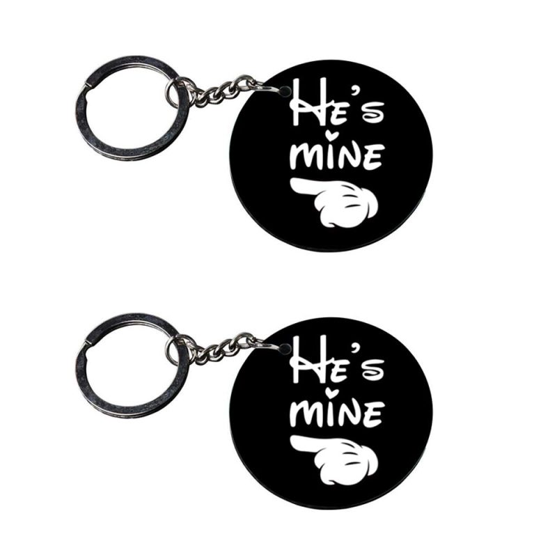 He's Mine Round Couple Keychain Set
