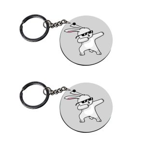 | rabbit dab keychain | y keychain customized keychain with photo Printed Wooden Keychain| Circle Shape Set of 2 keyrings 2x2