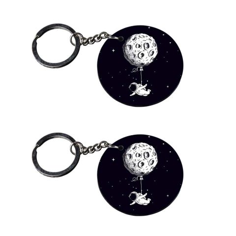 Crafty Worth | astronaut keychain | keychain hook customized keychain with photo Printed Wooden Keychain| Circle Shape Set of 2 keyrings 2×2 inch