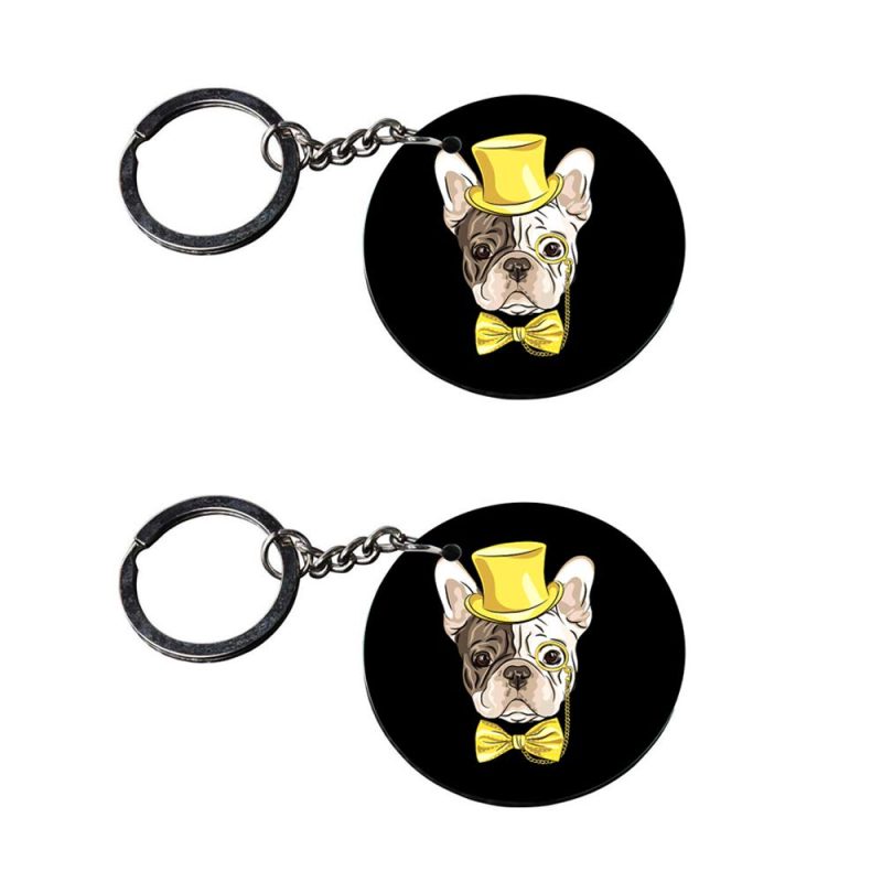 Dapper French Bulldog Round Keychain