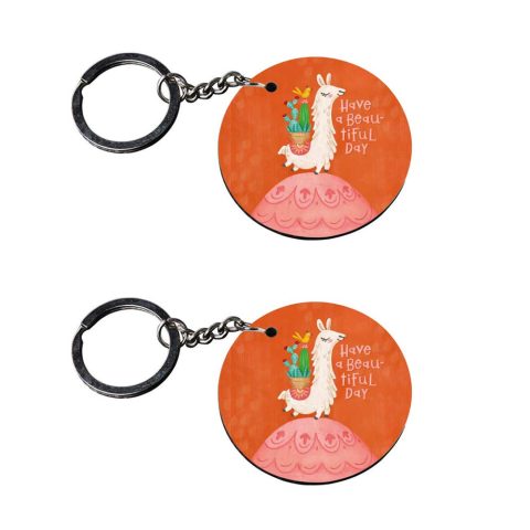 Crafty Worth | keychain for girls under 100 | keychain for car maruti suzuki Printed Wooden Keychains | Circle Shape Set of 2 keyrings 2×2 inch