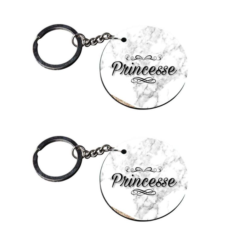 Round Printed Princess MDF Keychain Set