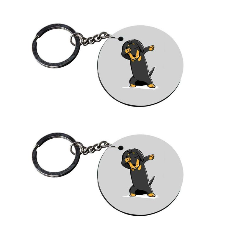 Dabbing Dachshund Wooden Round Keychain