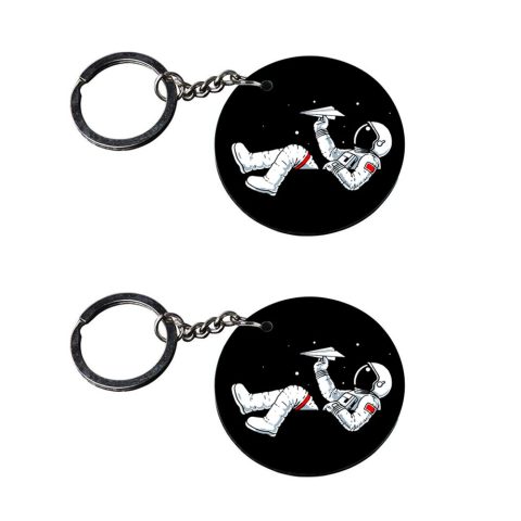 Crafty Worth | astronaut keychain | keychain iron man customized keychain with photo Printed Wooden Keychain| Circle Shape Set of 2 keyrings 2×2 inch