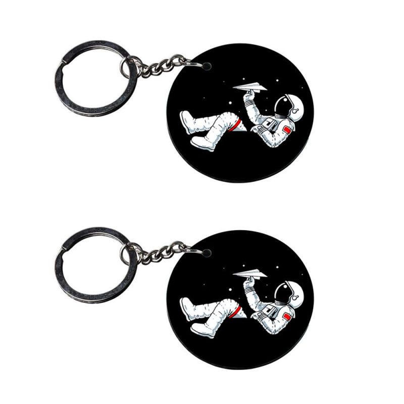 Round Astronaut Paper Plane Keychain Set