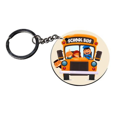 Round Wooden School Bus Keychain Set - alternate view