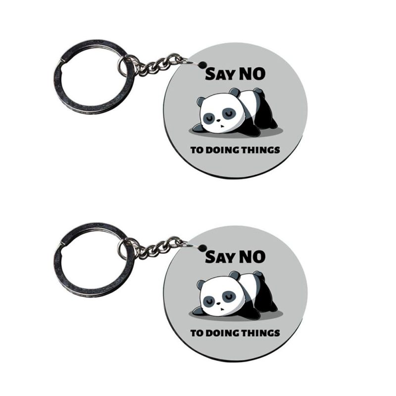 Lazy Panda Round Keychain Set