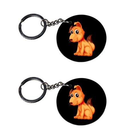 Crafty Worth | Dog keychain | keychain for bike customized keychain with photo Printed Wooden Keychain| Circle Shape Set of 2 keyrings 2×2 inch