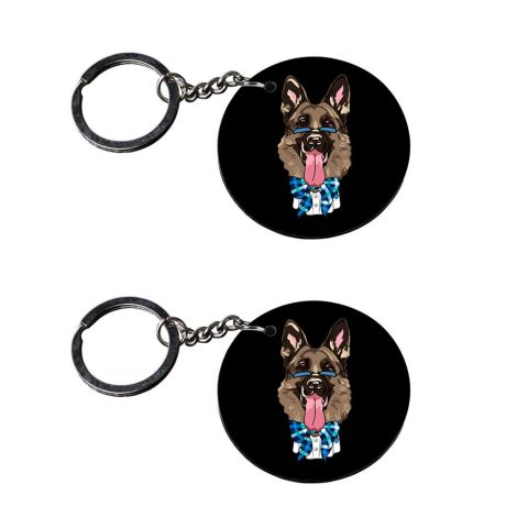 Crafty Worth | dog in basket keychain | keychain for love couple Printed Wooden Keychains | Circle Shape Set of 2 keyrings 2×2 inch