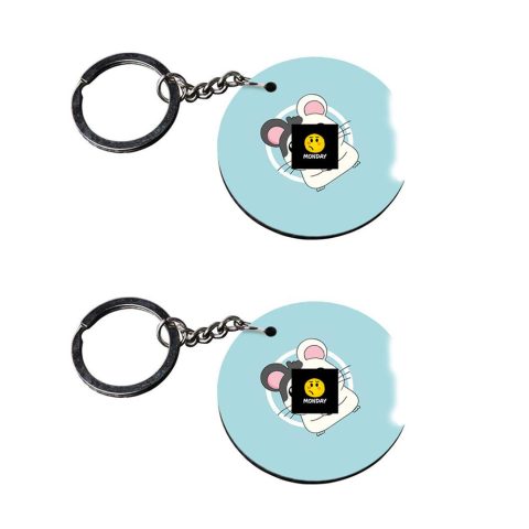 Crafty Worth | Monday | keychain for girls doll Printed Wooden Keychains | Circle Shape Set of 2 keyrings 2×2 inch