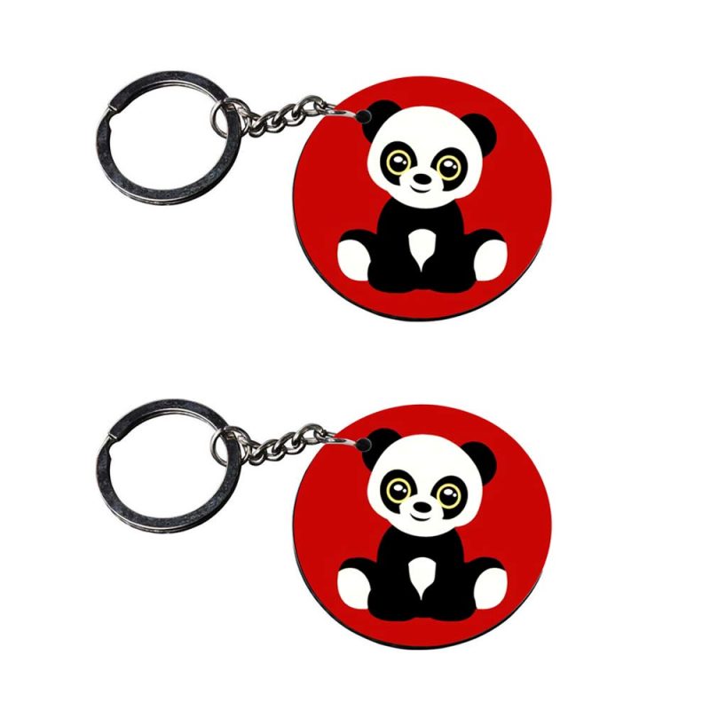 Cute Panda Round Keychain Set