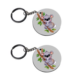 | dog in basket keychain | m keychain for boys customized keychain with photo Printed Wooden Keychain| Circle Shape Set of 2 