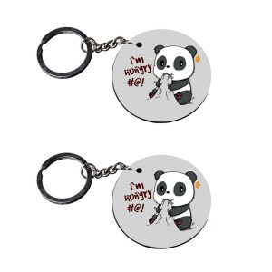 CraftyWorth | hungry panda | 2 keychain for gift ? customized keychain with photo Printed Wooden Keychain| Circle Shape Set of 2 keyrings 2x2 inch