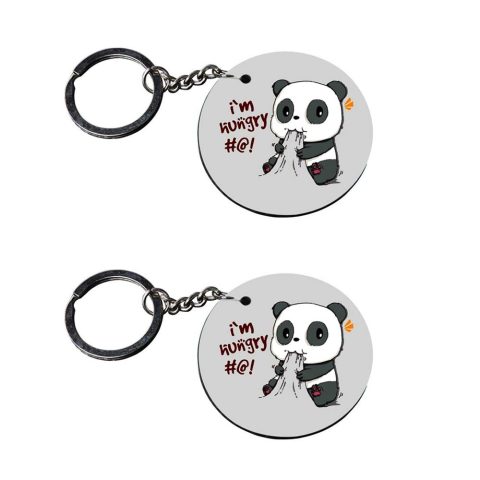Crafty Worth | hungry panda | 2 keychain for gift ? customized keychain with photo Printed Wooden Keychain| Circle Shape Set of 2 keyrings 2×2 inch